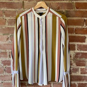 70's Multicolored Striped Bell-Sleeved Blouse